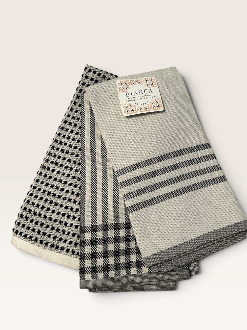 NWT Black and Cream Kitchen Tea Towels - Set of 2